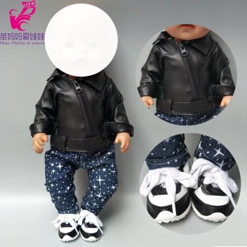 Baby doll clothes black PU leather doll jacket for 40cm 38cm baby doll coat winter clothes drop shipping