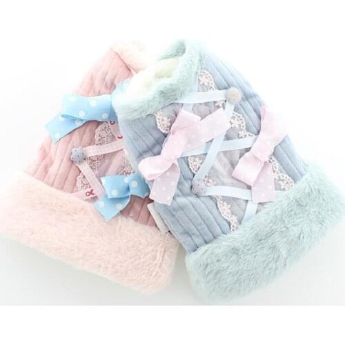 Clothes for Dogs Warm Furry Dog Clothes Ribbon Dots Decoration Princess Dog Coats XS S M L XL