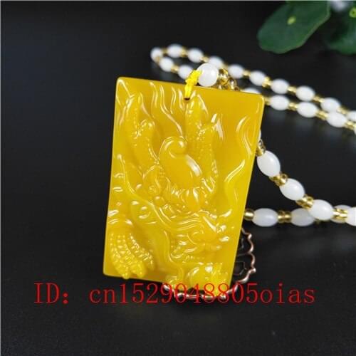 Natural Yellow Chinese Jade Dragon Pendant Beads Necklace Fashion Accessories Charm Jewelry Carved Amulet Gifts for Women Men