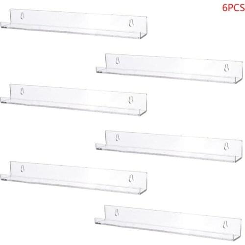 6pcs Clear Acrylic Display Stand Floating Bookshelf Storage Rack Wall Ledge Makeup Photo Display Organizer Showcase Fixture