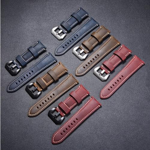 Watch accessories fashion red watchband 20mm 24mm 26mm leather watch strap black buckle watch band for Panerai