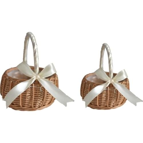 Hand-woven Flower Storage Basket Nordic Style Romantic Bow Storage Bucket Wedding Ceremony Party Decoration