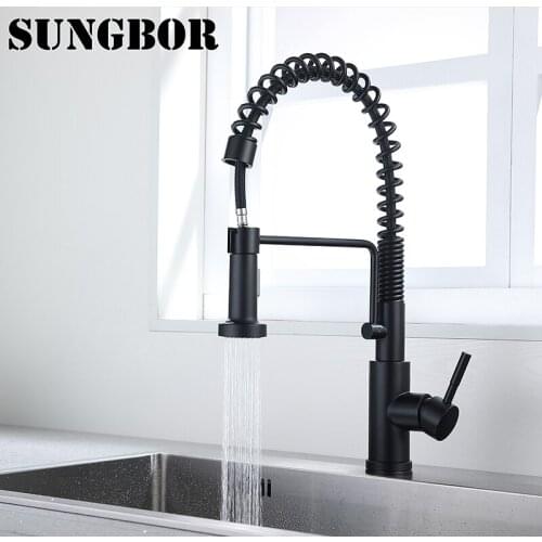 Black simple and stylish kitchen hot and cold water faucet spring drawable drawing sensor dual-mode faucet
