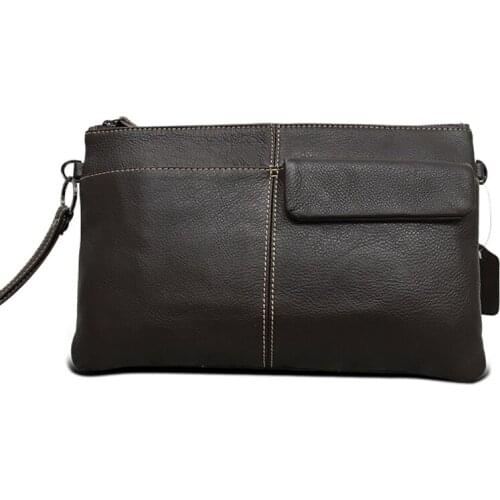 Cow Leather shoulder bag Men Wallet Genuine Leather Zipper Business Men Day Clutch Bag Large Capacity Handbag Man Phone Pouth