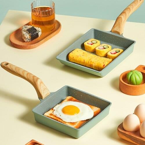 Tamagoyaki Frying Pan Saucepan Wooden Handle Black Non-Stick Omelette Pancake Pan Kitchen Gas Induction Cooker Cooking Pot