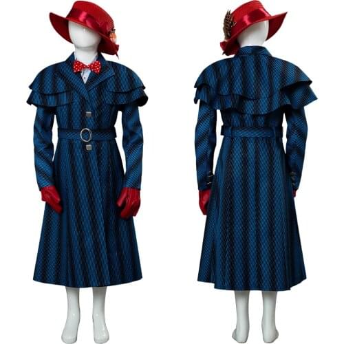 In Stock) Child Mary cosplay Poppins Returns Mary cosplay Poppins Costume Dress With Hat For Kids Coat Halloween Party Costumes