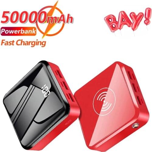 50000mAh Mini QI Wireless Power Bank with 3USB Ports Digital Display for Fast Charging External Battery for IPhone Xiaomi Samaug