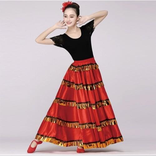 Fashion Female Adult Plus Size Ballroom Dance Skirt Spanish Bullfight Festival Flamenco Dress Stage Team Wear Belly Skirt DL3477