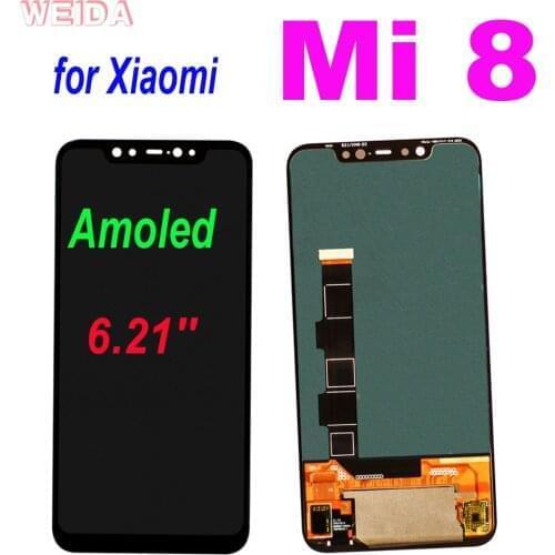 6.21'' Super Amoled LCD for Xiaomi Mi 8 LCD Display Touch Screen Assembly with Frame With Fingerprint for Xiaomi 8 Mi8 Display