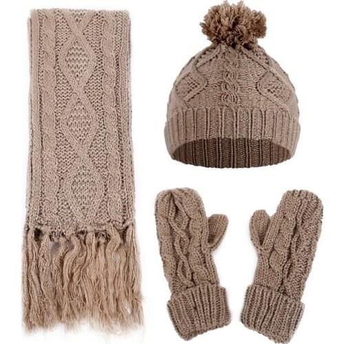 Winter Knitted Beanies Hats Women Thick Warm Beanie Hat Female Knit Letter Bonnet Beanie Caps Glove Scarf Outdoor Riding Sets