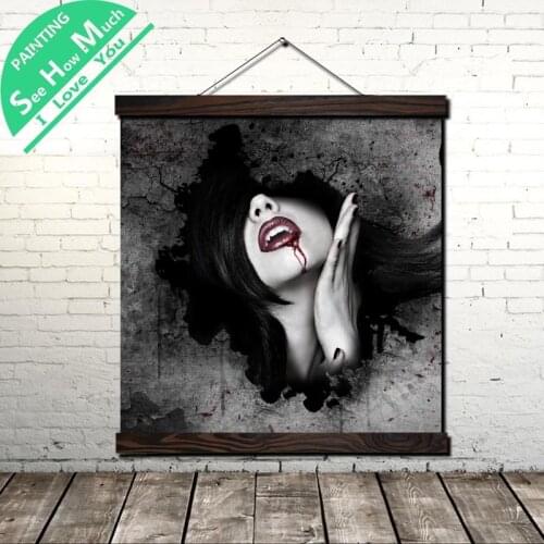 Snake Beauty Red Lips Scroll Painting Canvas Vintage Poster and Prints Wall Art Picture Living Room Bedroom Farmhouse Decoration