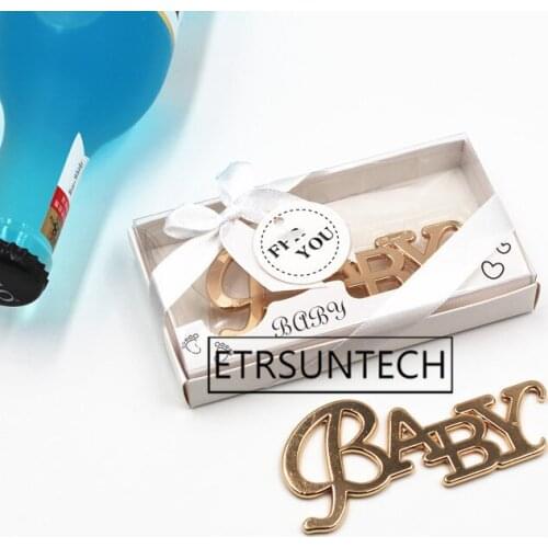 100pcs Baby Letter Shaped Bottle Opener Metal Beer Opener Gender Reveal Baby Showers Infant Baptism Gift Party Faovr