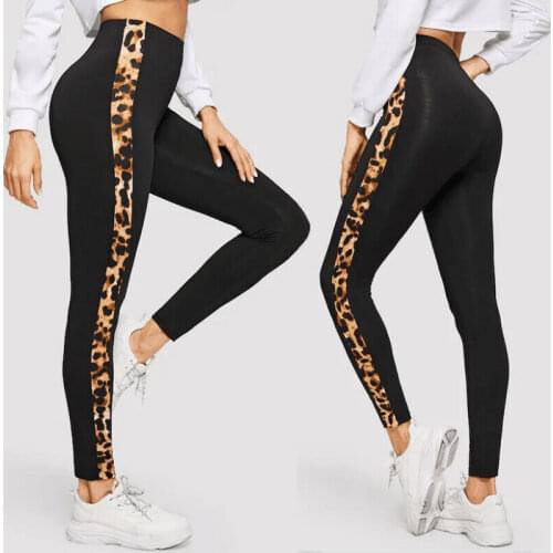 2020 High Waist Fitness Sport Pants Leggings Women Leopard Patchwork Stretch Workout Running Trousers Gym Slim Pants