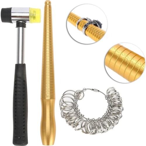 3pcs/Set Ring Mandrel Sizer Measuring Stick Professional Finger Gauge Hammer Jewelry Measuring Tool kit Accessories Range 1-33mm
