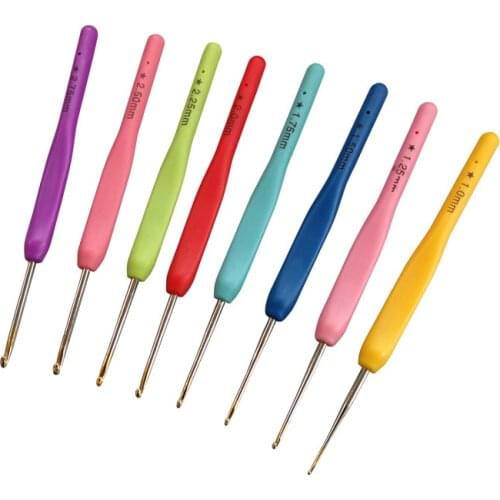 8PCS/Set Colorful Knitting Needles TPR Soft Rubber Handle Aluminum Crochet Hooks For Knit DIY Craft Loom Tool Weaving Kit Plait