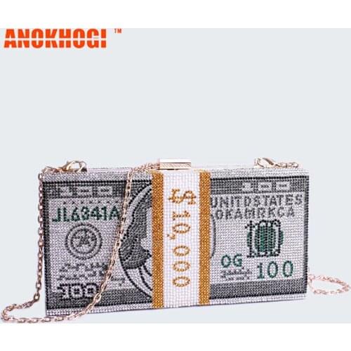 ANOKHOGI 2020 Hot Sale Fashion Doller Style Women Shoulder Bag Metal Twist Chains Handbag ZX68