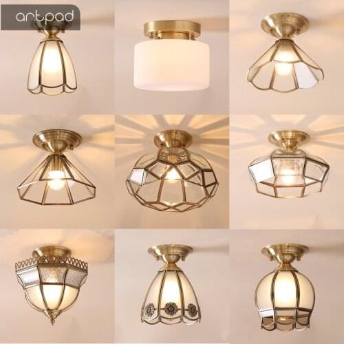 Artpad American Contemporari Ceiling Light Round Entrance Porch Vestibule Corridor Balcony Ceiling Light Fixture E27 Copper lamp
