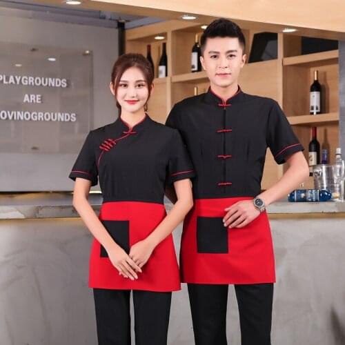 2019 Free Shipping Work Clothing Retro Hotel Waiter Uniform Chinese Traditional Restaurant Workwear Cheap Tea House Uniforms