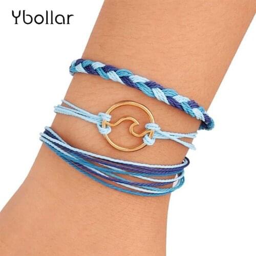 3pcs/Set Handmade Braided Bracelet Set Wave Waxed String Multi-Layer Friendship Bracelets For Women Men Jewelry Adjustable