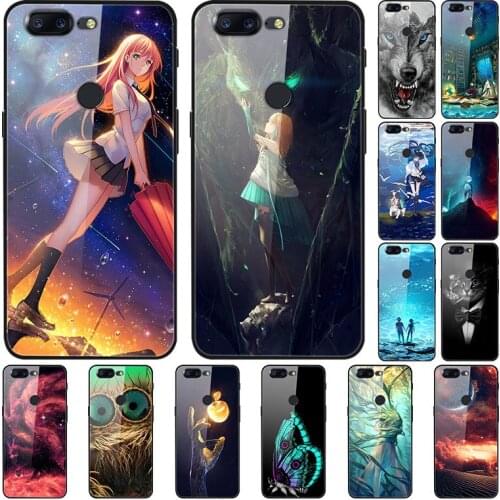 Case For Oneplus 5T Back Phone Cover Black TPU Silicone Bumper With Tempered Glass