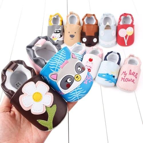 Baby Shoes Newborn Boys Girls Cartoon First Walkers Kids Toddlers PU Leather Soft Soles Baby Shoes 0-18 Months
