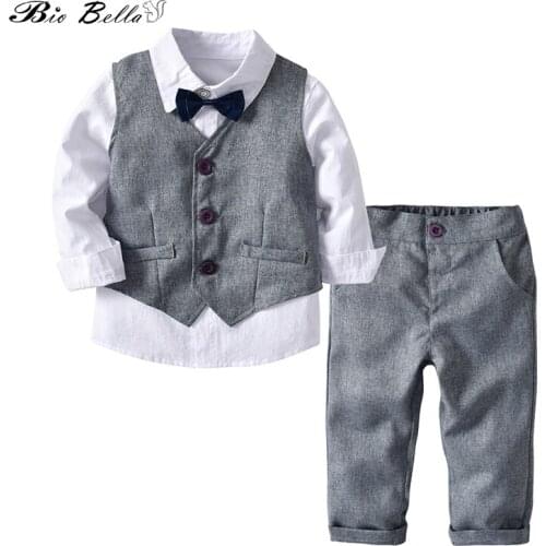 Baby Gentle Boys Clothing Set Toddler Cotton Kids Clothes Spring Autumn Casual Infant Bodysuit+Suspender Pants+Vest 3pcs Suit