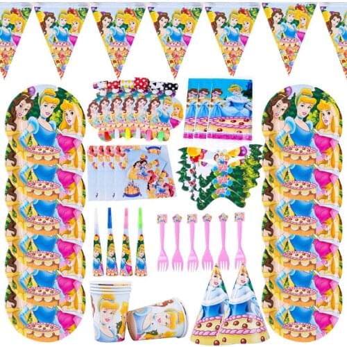 Disney Princess Theme Party Disposable Tableware Set Paper Cups Plates Tableware Decor Baby Shower Birthday Party Decorations