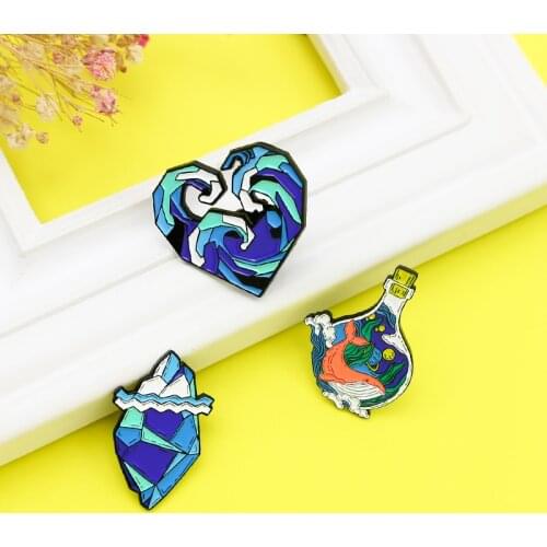 Blue sea iceberg heart seawater romantic badge whale seaweed Protection of the marine environment Enamel Brooch Punk Lapel Pins
