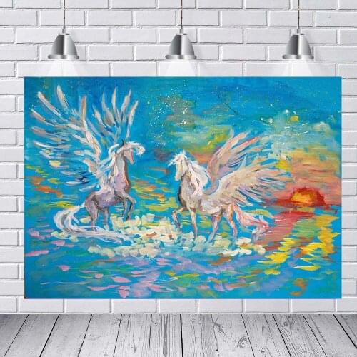 Photography Oil Painting Style Color Seahorse Spring Bokeh Photo Background Baby Shower Decorations Photo Blue Background Props