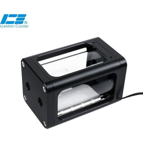 IceManCooler ICE-RX7 120MM Square Glass Reservoir Water Tank 5v 3pin ARGB Mainboard Control Coolant Container White,Black