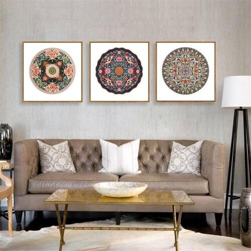 Classical Flowers Print Picture Home Porch Mural Decorative Painting Square Color Flower pattern printing Art Poster Canvas