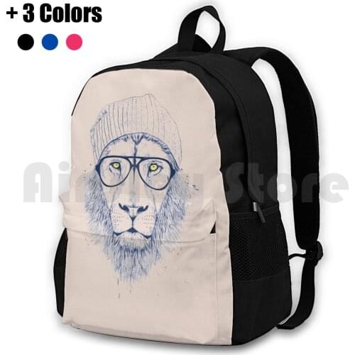 Cool Lion Outdoor Hiking Backpack Waterproof Camping Travel Animal Lion Glasses Hat Hipster Cool Humor Funny Balazs Solti