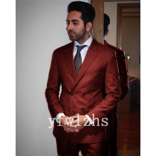 Handsome Double-Breasted Groomsmen Peak Lapel Groom Tuxedos Mens Wedding Dress Man Blazer Prom Dinner (Jacket+Pants+Tie) A152
