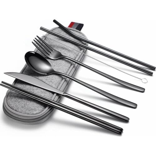 Kitchen Tableware Portable Cutlery Set of Spoons Forks Chopsticks Straw Stainless Steel Cutlery Travel Set Flatware Set Ourdoor