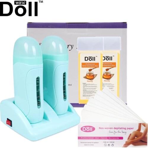 DOLL WAX Roll On Wax Machine Double + Paraffin Wax * 2 + Depilation Paper * 100 Electric Hair Removal Roller Waxing Machine