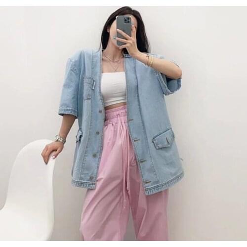New Large Size Loose Denim Female Coat Retro Street Korean Style Casual Couple Jacket Jeans Streetwear Oversized Coat Womens