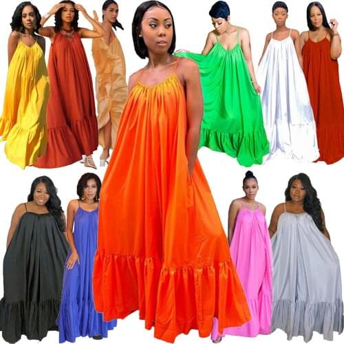 Summer Dress Women Sexy Short Sleeve Ruffled Maxi Long Dress Casual Loose Solid Pleated Beach Vestido Robe Plus Size