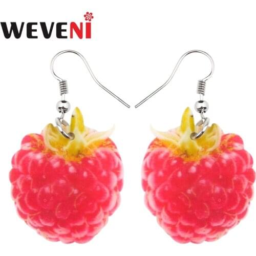 WEVENI Acrylic Cute Raspberry Earrings Big Long Dangle Drop Fashion Fruit Food Jewelry For Women Girls Ladies Teens Gift Bulk