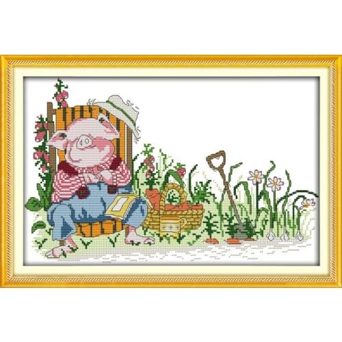 The sleeping pig cross stitch kit 14ct 11ct pre stamped canvas embroidery DIY handmade needlework