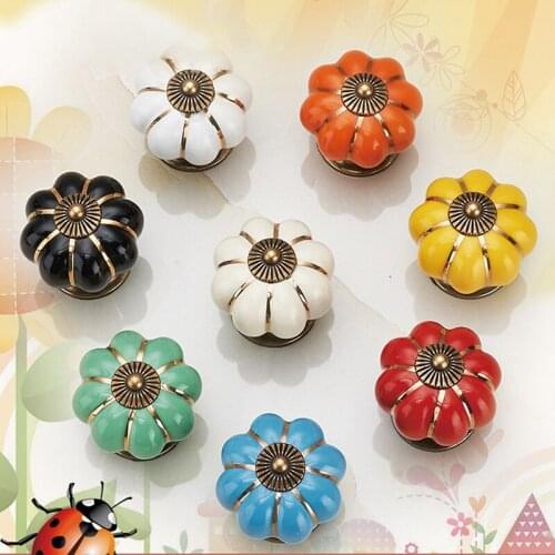 Pumpkin Ceramic Drawer Knobs Cupboard Door Handles Single Hole Cabinet Handles 40mm Furniture Handles Kitchen Door Handles