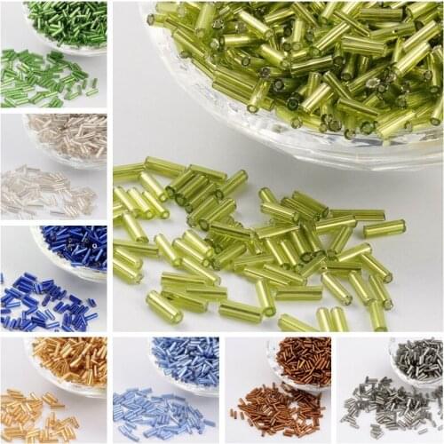 100g Silver Color Lined 3" 6x1.8mm 1250pcs/50g Glass Seed Small Tube Jewelry Making DIY Bugle Bead LimeGreen Blue Green Red Blue