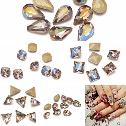 Nail Rhinestones 5pcs Gray AB Color Glass Rhinestone For Nail Art Decorations Pointback Nail Stickers DIY Craft Art Stones