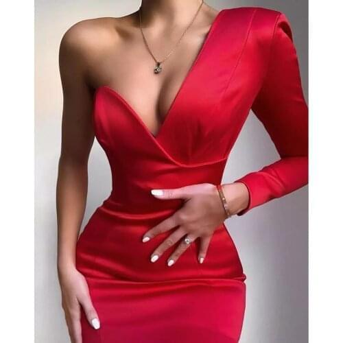 High Quality Celebrity Black Red One Shoulder Bodycon Dress Homecoming Party Bodycon Dress Vestidos