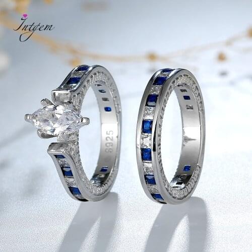 925 Sterling Silver Ring Fashion Luxury White Blue Zircon Rings Set for Women Fine Jewelry Gift Wedding Engagement Party Rings