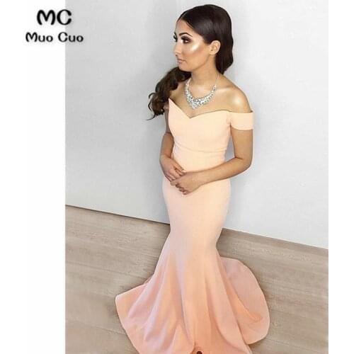 2018 Mermaid Off Shoulder Prom dresses Long V-Neck Zipper Back Vestidos de fiesta dress for graduation Formal Evening Dress