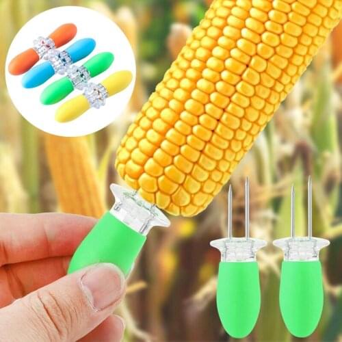 2Pcs Random Color Fork Corn Skewer Stainless Steel Corn Holders Corn On The Cob Skewers Fruit Forks Outdoor Barbecue Tools