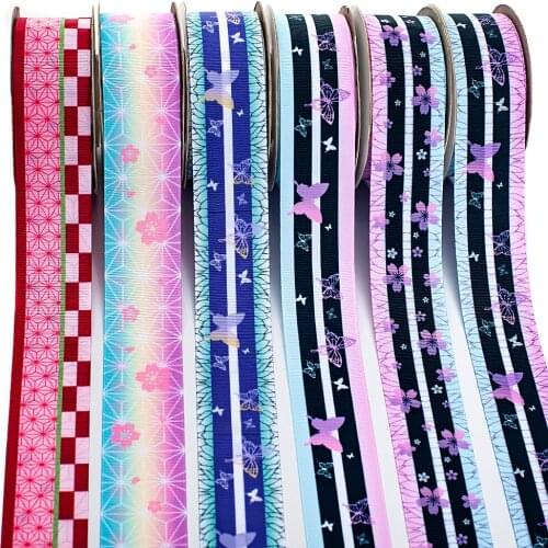 50 Yards New Japanese Kimetsu No Yaiba Pattern Printed satin Grosgrain Ribbon