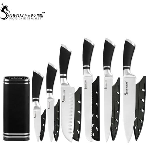 SOWOLL 6pcs/7pcs Stainless Steel Kitchen Knives Paring Utility Santoku Bread Slicing Chef Knife Accessories Tools Knife Holder