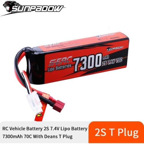 SUNPADOW 2S 7.4V Lipo Battery 7300mAh 70C Soft Pack with Deans T Plug for RC Vehicle Car Truck Tank Buggy Truggy Racing Hobby