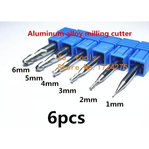 Free Shipping 6pcs 2F-2F-1mm/2mm/3mm/4mm/5mm/6mm alloy aluminum milling cutter ,CNC End milling cutter ,CNC Milling tool